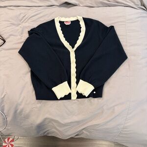 Kate Spade Navy and Cream Scalloped Cardigan